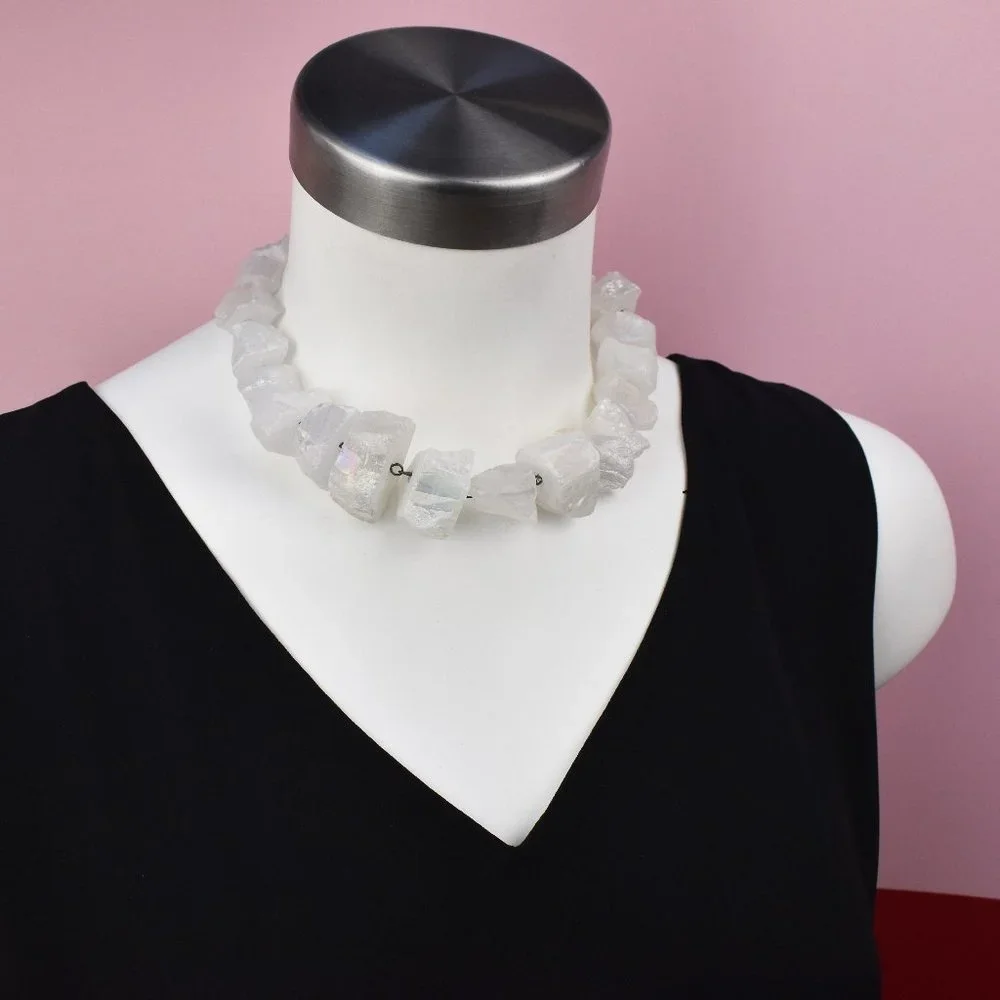 Super chunky raw gemstone necklace, accent angel aura quartz crystal collar